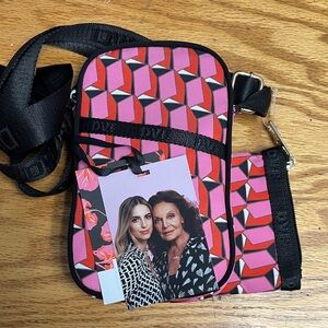 Diane Von Furstenberg Red and Black Geometric Crossbody Bag